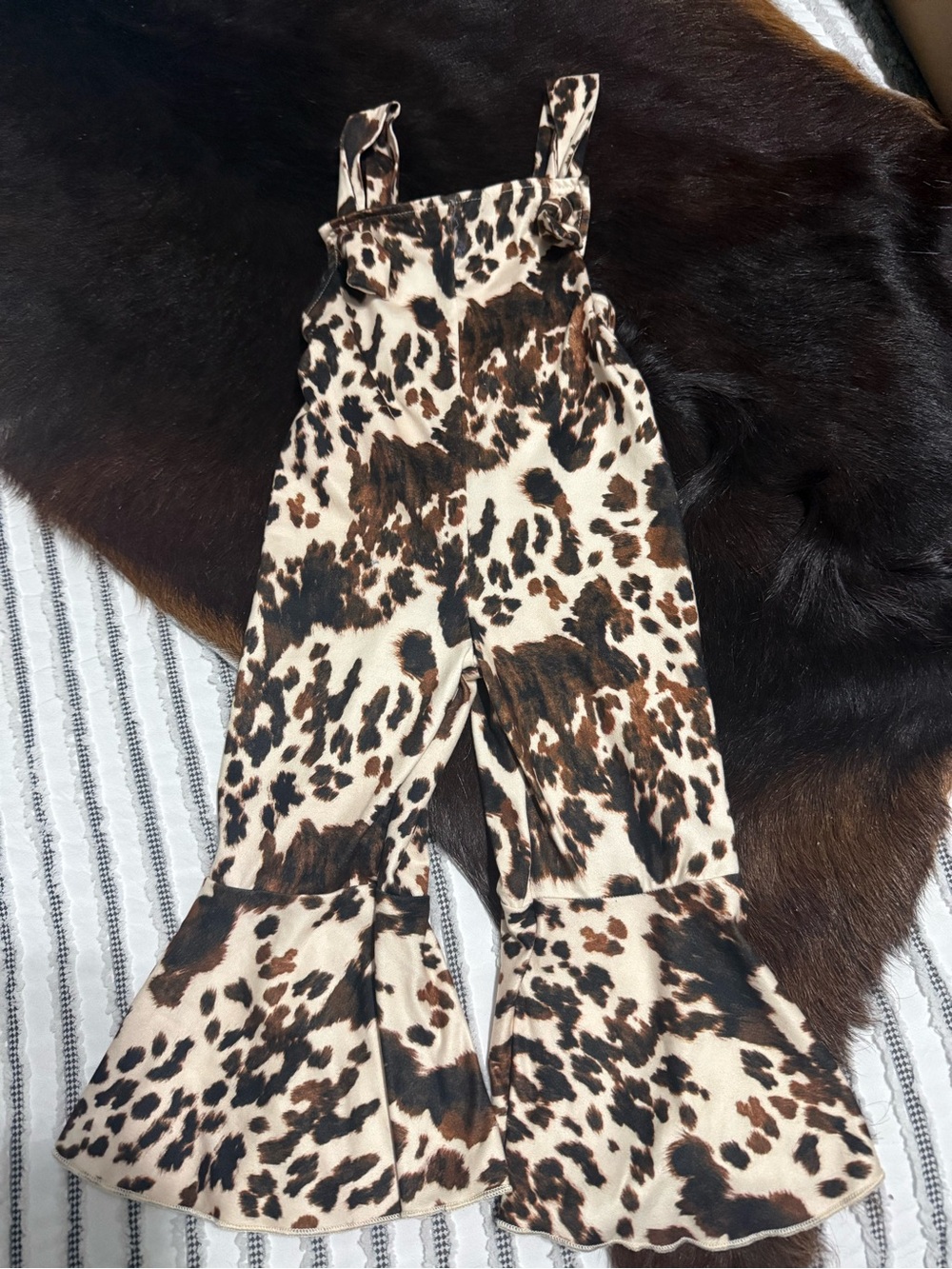 Cow Print Bell-Bottom Jumpsuit - Brown/Black 12-18 months